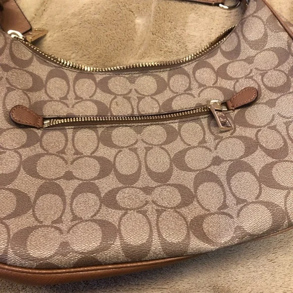 Coach Hobo Bag Coated Canvas Signature C Leather Tan Brown - Picture 4 of 10